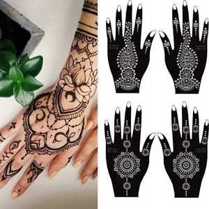 Татуировка переноса 1 пара мода Out Henna Tencil Temprory Hand Tattoos Diy Body Art Sticker Beauty Hand Decal Свадебная живопись инструмент макияжа 240427