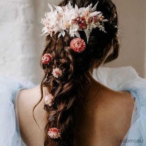 Высушенные цветы бохо сушеной цветочный невеста для волос булавки свадебные булавки Pippa Осень ржаво -розовый желтый сушеный цветок соломы Helichrysum Hair Pins