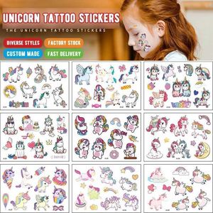 Tattoo Transfer 12 Pack Kids Cartoon Unicorn Tattoo Stickers Водонепроницаемые длительные смешные милые наклейки 240427