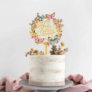 Hot Sell Cake Topper Feliz aniversário Party Party Gold Silver Inser