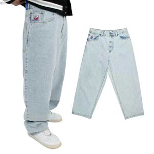 Мужские джинсы Polar Big Boys Jeans Y2K Хип -хоп мультфильм вышитый ретро -синие карманные джинсы Мужские готические талия с высокой талией брюки с ногами2404