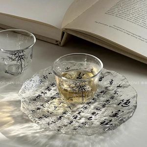 Кружки китайского стиля кружки бамбука чайные чашки устанавливают домашние прозрачные стеклянные стеклянные пластины кофейные подставки и чашки