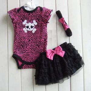 Elbiseler Kafatası Yaz Bebek Çocuk Kız Giyim Setleri Bodysuits + Tutu Etek + Kafa Bandı 3 Parça Takım Elbise Leopar Bebek Kız Giysileri