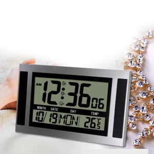 Saatler Dijital Çalar Saat LCD Yüksek Çözünürlüklü Ekran 12/24 Saat 2 Alarm Melfetting Pil Çalışan Duvar / Masa Montaj Takvim Saati