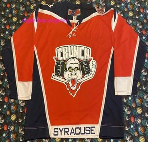 Новый сшитый ретро дешевый SP Ahl Syracuse Crunch Bight Bight Strap Hockey Jersey Mens Child