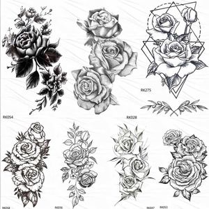Трансфер татуировки OMMGO HOT 3D ЧЕРНАЯ ХНА Цветочная роза Временные татуировки для девочек Женщины тату