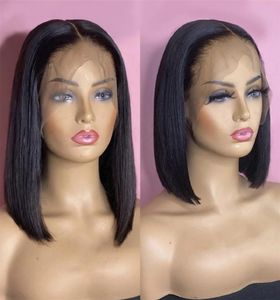 Düz sentetik hd dantel ön bob peruk siyah pelucas simülasyonu insan saçı dantel peruk kadınlar için 1016 inç uzunluğunda rxg9164097857