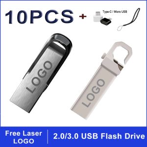 Unidades 10pcs / lote de metal usb flash drives 2.0 / 3,0 32 GB 16GB 64GB Pen Drive por atacado de 4 GB de 8 GB de Memory Sticks Cars Carros carregam logotipo personalizado gratuito