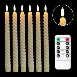 Spiral Flameless LED Taper Candle Fernbedienung mit Timer Kirche Kerzenresticks Twisted Home Christmas Batterie Betrieb Stick Kerze 240416