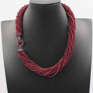 Guaiguai Takı 20 Strands Doğal Pürüzsüz Yuvarlak Garnet Boncuklar Kolye Gunmetal Renk Porle CZ Pave Kelelya Kadınlar için 19inch 3563786