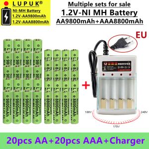Зарядные устройства Lupuk Новая высокая емкость 1,2 вольт аккумуляторной батареи, батарея NI MH, AA9800 MAH+AAA8800 MAH, продается с набором для зарядного устройства