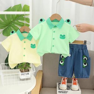 Комплекты одежды летние мальчики для детей мультфильм лягушка с коротким рукавом шорты 0-4 года детская одежда для малышей