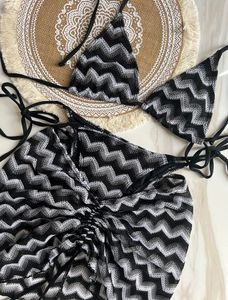 Paris Classics Crochet Üç Parça Bikini Seti Bayanlar Lüks Etek Striped Mayo Tasarımcı Mayo Kadınlar Seksi Plaj Giyim Dantel Yukarı Mayo Kişileri Marka Bulunmamış XL