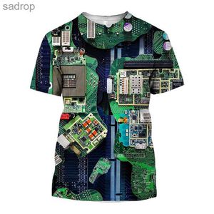Erkek Tişörtler Elektronik Çip 3D Baskılı T-shirt Serin Devre Tahtası Desen Erkek Hip-Hop Street Moda Sıradan Crewneck Kısa Kollu Topxw