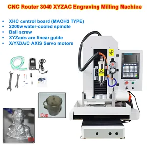 Dikey Çelik Yapı CNC Yönlendirici 3040 XYZAC 5AXIS 2200W Kapalı Döngü veya Servo Motor Gravür Freze Makinesi