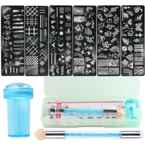 Sanat 9pcs/Set Tırnak Sanat Damgası Plakaları Silikon Stamper Scaper Damgalama Baskı Fırçası DIY Manikür Araçları için Cila Tırnak Şablonları