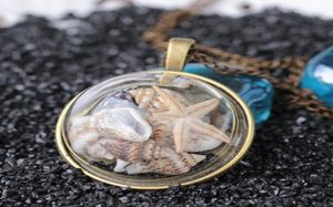 Zincirler Yaz plaj tarzı kabuk kabuğu denizyıldızı kolye kolye vintage bronz renk cam kapak deniz deniz okyanusu mücevher18175870