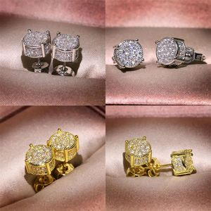 Серьговые шпильки винтажные ювелирные украшения стерлинги Sier Gold Fill Pave White Sapphire Diamond Sparkling Women Men Серьги для любовника подарка S Оригинальное качество