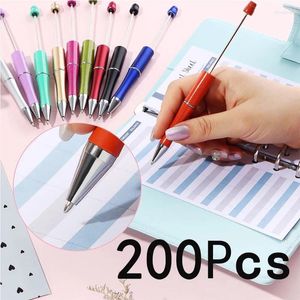 200pcs Beadable Pens Plastik Siyah Mürekkep Kalemi Hediye Yapmak İçin Çocuklar ve Öğrenciler Ofis Okulu Malzemeleri
