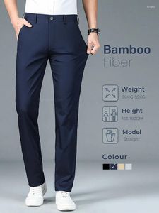 Erkek pantolon bambu fiber düz iş erkekler yaz kıyafetleri moda klasik tasarımcı nefes alabilen rahat uzun resmi pantolon erkek