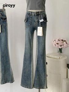 Kadınlar Kot pençeli yüksek belli kadın mavi parlama pantolon sıska ince tasarımcı sokak kıyafetleri vintage 2024 bahar moda kızlar y2k
