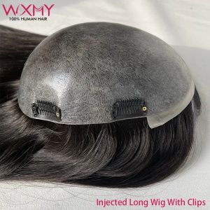 Toppers Uzun Saç Toppers Klipli Kadın Enjekte Cilt Kadınlar Topper% 100 Çin Kültürül Remy İnsan saç perukları doğal saç parçaları