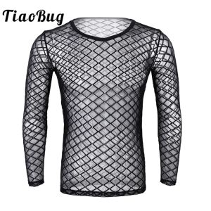 Magliette tiaobug uomini mesh vexathnet fishnet maglietta a maniche lunghe club a maniche lunghe