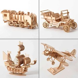 3D Puzzles a laser Cortar Diy Sailboat Airplane Toy 3D Wooden Puzzle Puzzle Model Kit Decoração de Desktop para ChildrenL2404
