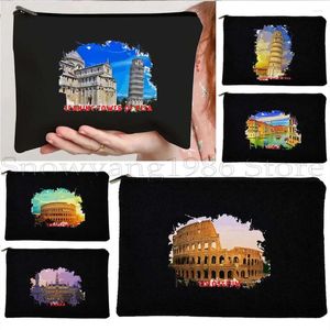 Kozmetik Torbalar Pisa Colosseum Venedik İtalya Viyana Zürih Suluboya Mürekkebi Yağlı Boya Makyaj Poşeti Kalem Kılıf