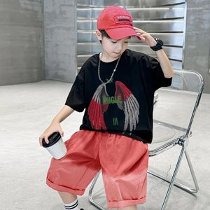 Set di abbigliamento per neonati abiti estivi cartoni animati di anime ali anime design hip-hop sciolte t-shirt pantaloni outfit 5-12 anni bambini