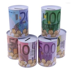 Depolama Şişeleri Tinplate Silindir Piggy Bank Euro Dolar Resim Kutusu Ev Tasarruf Para Ev Dekorasyon Kutuları