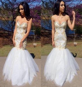 Denizkızı Altın Boncuklu Prom Elbiseler Bling Crystal Geri Dantel Yukarı Tulle Sevgilim Uzun Parti Akşam Elbise Güzel Homecoming Dress6942032