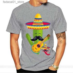 Erkekler Tişörtler Komik Erkekler Tişört Kadın Yenilik Tshirt Mariachi Kaktüs Gömlek Meksika Guitar Sombrero Bıyık Hediyesi Serin T-Shirt Q240426