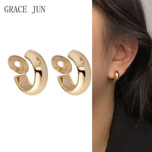 Grace Jun Vintage Gold Color Минималистский C Shape Clip Clip на серьгах обруча не пронзила милая серьга для женских украшений для женского вечеринки 240418