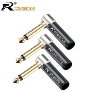 Mikrofonlar 10pcs 1/4 PhoneJack Ulance Konektörü Sağ açı 6.35mm Jack Mikrofon Hoparlör Montajı Mono Altın Kaplama Ses Fişi