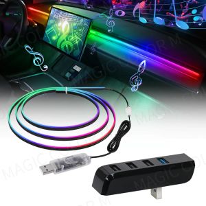 Автомобили VgetTing USB CAR Ambient Lights Universal Приложение Светодиодные симфонии RGB Атмосфера лампы Tesla Glove Box Dock для модели 3 Y S X