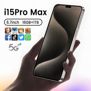 I15 Pro Max Mobile 6,7-дюймовый смартфон смартфона 16 ГБ ОЗУ 1TB All-In-One LTE 5G Network 7800 MAH MAH-отпечатки распознавания лица 108 мегапикселя четырехъядерного телефона Android-конфигурации