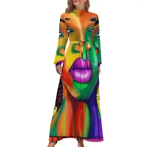 Vestidos casuais Mulher africana vestido abstrato de manga longa caia apaixonada