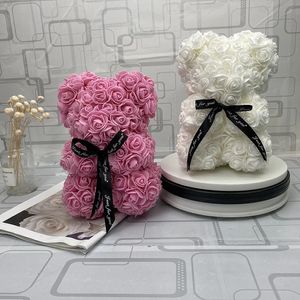 Flores artificiais 25 cm de rosa urso namorada aniversário de Natal Presente do dia dos namorados presente de aniversário para festa de casamento 240422