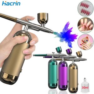Airbrush Mini Air Brush com Kit de compressor Mini Nano Spray Gun Oxygen Injector para unhas Manicure Manicure Tattoo W-616B 240419