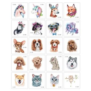 Dövmeler 20 PCS/Set Cartoon Dövmeler Çocuk Partisi Makyaj Çiçek Kedi Köpek tek boynuzlu at Kelebek Geçici Vücut Sanat Tek Kullanımlık Çıkartmalar