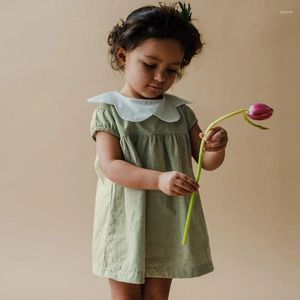Kız Elbise Geri Dönen Satış Retro Stripe Kızlar Giyim Yaz Baby Çocuklar Kısa Kollu Sevimli Bebek Yaka Prenses Çocuk Giyim