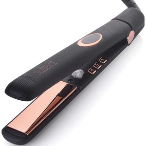 Professional Professional Titanium Hair Hairer/Flat Iron - 1 -дюймовые плавающие тарелки, отрицательный ионный усилитель, черный цвет, подходящие для всех типов волос, гарантия блестящих волос