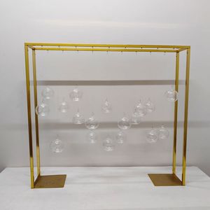 Dikdörtgen Altın Metal Düğün Masa Merkezi Çiçek Ekran Stand Centerpieces Tutucu Akrilik Asılı Çay Işık Balosu Parti Etkinlikleri Tabloları Deco