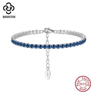 Rinntin Parlak Tenis Bilezik 925 STERLING Gümüş 30mm Çerçeve Ayar Zirkon Kadınlar İçin Lüks Zincir Takı SB192 240423