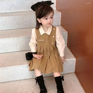 Kız Elbiseler 2024 Küçük Kızlar Giyim Giysileri Gençler Prenses Fırfır Elbise Set Seti Bahar Sonbahar Çocuklar Koreli Moda Bebek