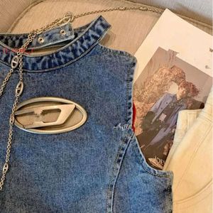 Tasarım Sense Spice Cutoutcomfort Denim Vest Kadın Yaz Yeni Seksi Sırtsız Moda Markası Kolsuz Topdiesele Topuk Dizelg Tshirt 3505