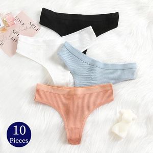 Kadın Külotları Sıcaklıklar 10 PCS Set Basit Çizgili Tangalar Kadın Pamuklu iç çamaşırı Seksi iç çamaşırı Rahat Sporları G-Strings Unutants