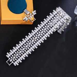 Três gracas brilhantes de zirconia cúbica cor prata de luxo Bracelete de casamento de luxo para noivas Jóias de banquete de moda BR288 240423