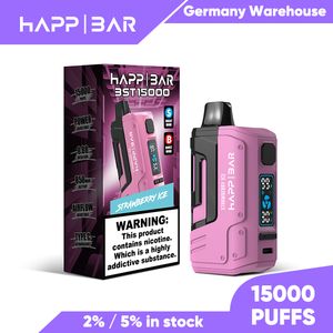 Немецкий склад Happ Bar Vape 15k Puff 15000 Vapes Ondosable с регулируемой мощностью Smart Max 30 Вт Экран дисплея /Регулируемая мощность Большой дым 2% 5%